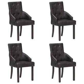 Lot de 4 chaises de salle à manger cuisine design vintage cuir de chèvre véritable noir CDS021783