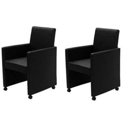 Lot de 2 chaises de salle à manger cuisine sur roulettes design moderne et ergonomique synthétique noir CDS020848 - CDS020848 - 3001133299788