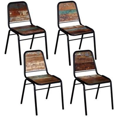 Lot de 4 chaises de salle à manger cuisine style industriel bois de récupération solide CDS021331 - CDS021331 - 3001182099780