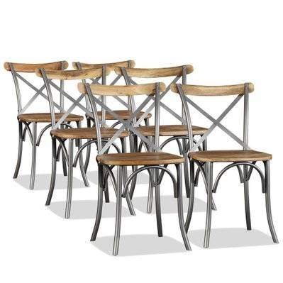 Lot de 6 chaises de salle à manger cuisine design industriel bois de manguier massif et acier CDS022103 - CDS022103 - 3000023781532
