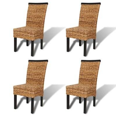 Lot de 4 chaises de salle à manger cuisine design moderne bois solide de manguier et abaca CDS021337 - CDS021337 - 3001182699782