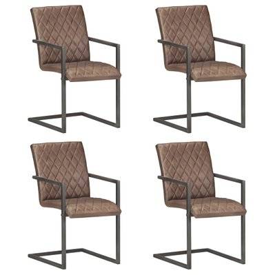 Lot de 4 chaises de salle à manger cuisine cantilever design rétro cuir véritable marron CDS021394 - CDS021394 - 3001188399785