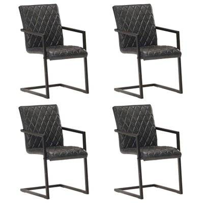 Lot de 4 chaises de salle à manger cuisine cantilever design rétro cuir véritable noir CDS021414 - CDS021414 - 3000013051539