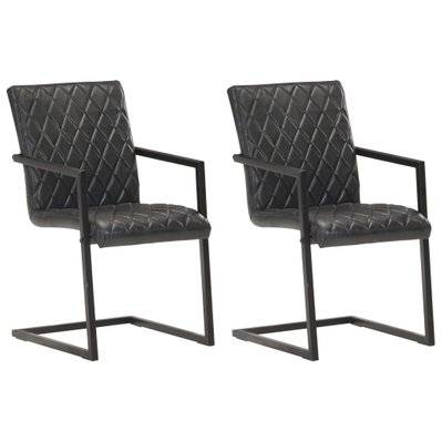 Lot de 2 chaises de salle à manger cuisine cantilever cuir véritable noir CDS020369 - CDS020369 - 3001082299785
