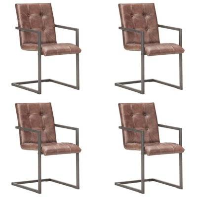 Lot de 4 chaises de salle à manger cuisine cantilever design rétro cuir véritable marron CDS021397 - CDS021397 - 3001188699786
