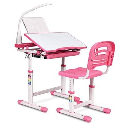 Set bureau et chaise pour enfants avec lampe led charge maximale 80 kg rose 20_0001086 - 20_0001086 - 3000957369608