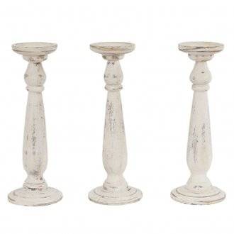 Set de 3 bougeoirs chandelier en bois hauteur 35 cm blanc vintage DEC04053