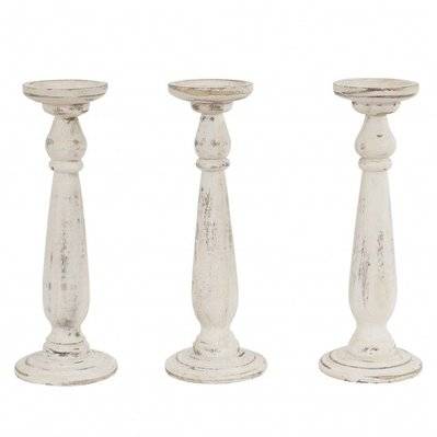 Set de 3 bougeoirs chandelier en bois hauteur 35 cm blanc vintage DEC04053 - dec04053 - 3000127170034