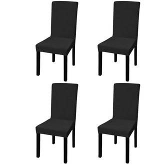 Housse de chaise droite extensible 4 pcs noir DEC022368
