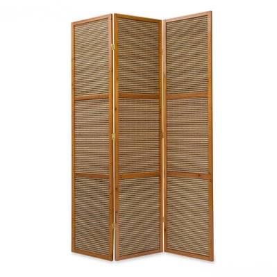 Paravent 3 panneaux marron en bois et bambou 132x200 cm PAR06049 - par06049 - 3000164755119