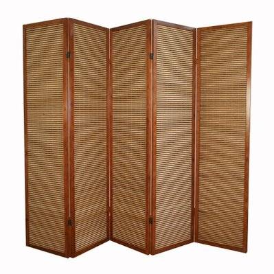 Paravent 5 panneaux marron en bois et bambou 220x175 cm PAR06068 - par06068 - 3000273289192