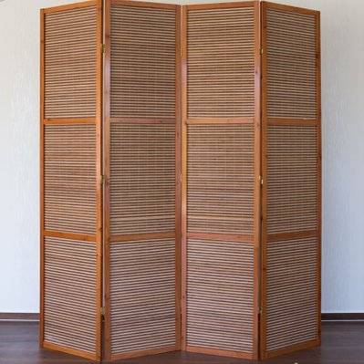 Paravent 4 panneaux marron en bois et bambou 172x200 cm PAR06050 - par06050 - 3000164830731