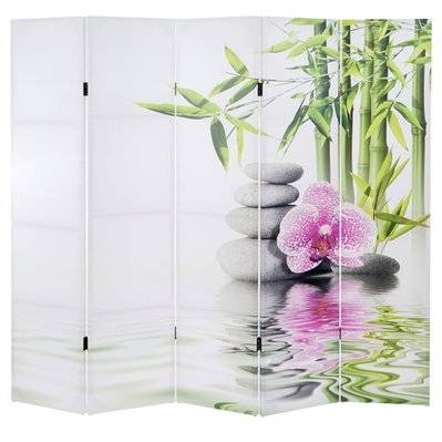 Paravent 5 panneaux pans séparateur de pièce 180x200cm motif orchidee PAR04010 - par04010 - 3000104125224
