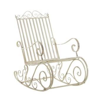 Chaise fauteuil à bascule rocking chair pour jardin en fer crème vieilli MDJ10103
