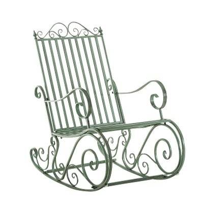 Chaise fauteuil à bascule rocking chair pour jardin en fer vert vieilli MDJ10100 - mdj10100 - 3000249279417