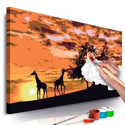 Tableau à peindre soi-même peinture par numéros motif Girafe au coucher du  soleil 80x40 cm TPN110085