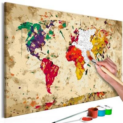 Tableau à peindre soi-même peinture par numéros motif Carte du monde (taches colorée) 60x40 cm TPN110036 - TPN110036 - 3001509169608