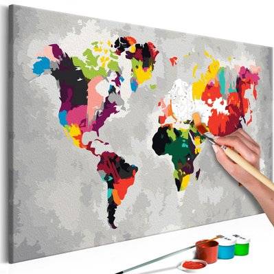 Tableau à peindre soi-même peinture par numéros motif Carte du monde (couleurs criardes) 60x40 cm TPN110033 - TPN110033 - 3001509469609