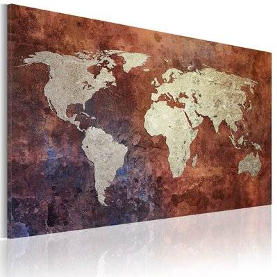 Tableau sur toile décoration murale image imprimée cadre en bois à suspendre Carte du monde dorée 120x80 cm 11_0003798 - 11_0003798 - 3000191251301