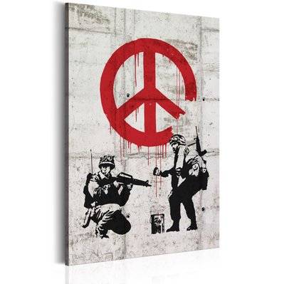 Tableau sur toile décoration murale image imprimée cadre en bois à suspendre Des soldats peignant la paix par Banksy 40x60 cm 1 - 11_0003373 - 3000186931300