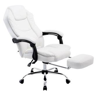 Fauteuil de bureau ergonomique en similicuir blanc avec repose-pieds et accoudoirs BUR10378