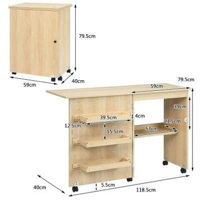 Table de couture pliante meuble pour machine à coudre avec 3 etagères  naturel 20_0001196 - Brico Privé