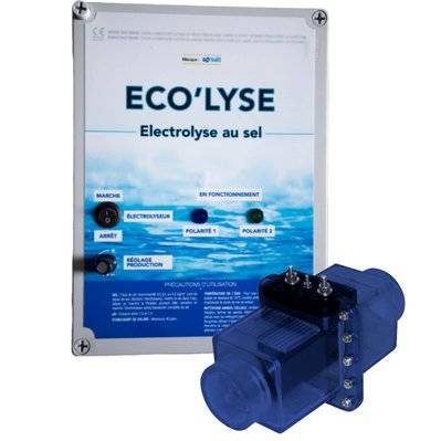 Electrolyseur au sel pour piscine jusqu'à 90 m3, 4 gr/L, production 19 gr/L, modèle Eco'lyse 90 de ByPiscine - 174 - 3770018571102