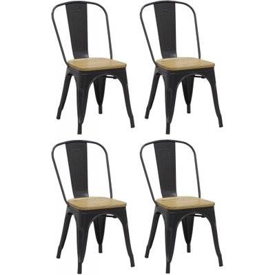 Chaise industrielle en métal et bois d'orme huilé (Lot de 4) noir - 48572 - 3700866341374
