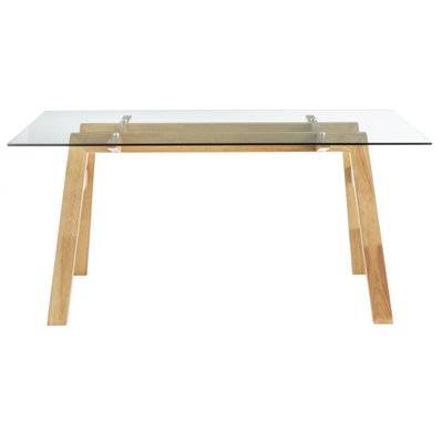 Table à manger design en verre transparent et bois L160 cm BACCO L160xP90xH74.7 - 48513 - 3662275115246