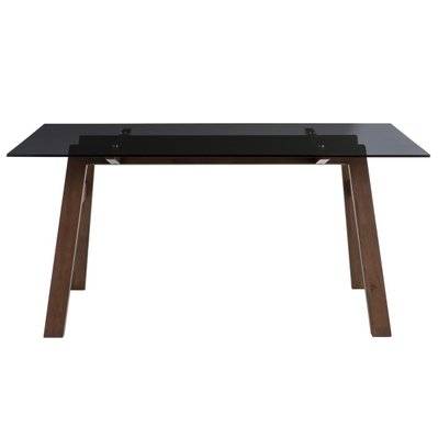 Table à manger design en verre fumé noir et bois foncé L160 cm BACCO - L160xP90xH74.7 - 48514 - 3662275114522