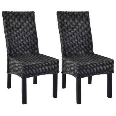 Lot de 2 chaises de salle à manger cuisine noir Rotin kubu et bois de manguier CDS020810 - CDS020810 - 3001128599787