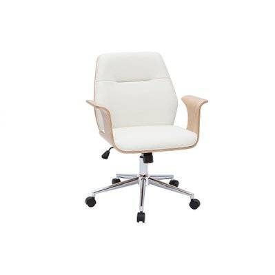 Chaise de bureau à roulettes design blanc, bois clair et acier chromé RUFIN - - 50147 - 3662275122879