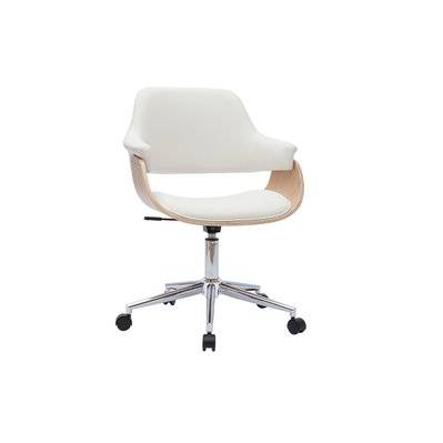 Chaise de bureau à roulettes design blanc, bois clair et acier chromé HANSEN - - 50149 - 3662275125962