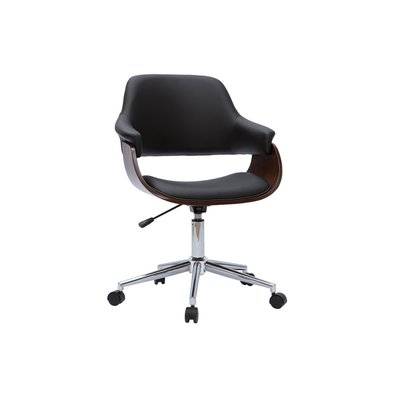 Chaise de bureau à roulettes design noir, bois foncé noyer et acier chromé HANSEN - - 50150 - 3662275126006