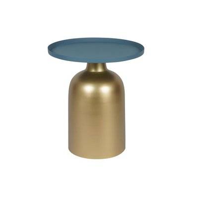 Table d'appoint design ronde en métal doré et plateau bleu pétrole mat RAMSES L44.8xP44.8xH50.5 - 50402 - 3662275126501