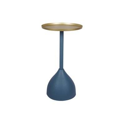 Table d'appoint design en métal bleu pétrole mat et plateau doré RAMSES - L40xP40xH72.3 - 50403 - 3662275126518