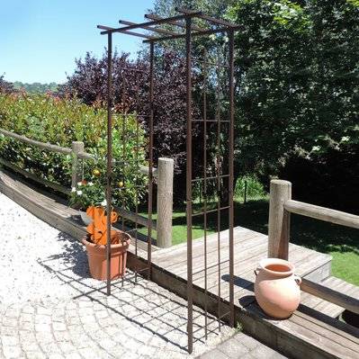 Arche de jardin pergola en fer vieilli tubes carrés petit modèle + 4 supports poteaux à enfoncer - CMJ984706 - 3289920030466