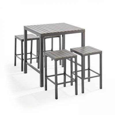 Ensemble table haute de jardin et 4 tabourets en aluminium et polywood 90 x 80 x 97 cm - 104169 - 3663095020833