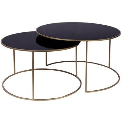 Tables basses gigognes rondes design métal doré et verre teinté noir (lot de 2) ROXO - - 50415 - 3662275126563