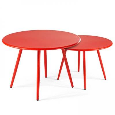 Lot de 2 tables basses ronde en acier rouge  - Palavas - 106616 - 3663095043146