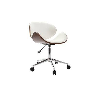 Chaise de bureau à roulettes design blanc, bois foncé noyer et acier chromé WALNUT - - 34764 - 3662275064513