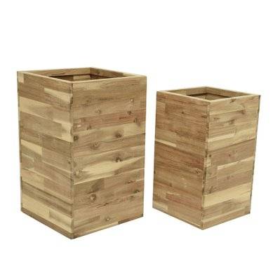 Lot de deux cache-pots carrés en bois d'acacia - Jardideco - 32804 - 8720194956205