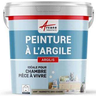 PEINTURE ARGILE naturelle et saine - ARGILIS 60 m² (2x5 kg en 1 couche) - Marmotte Gris Cendre