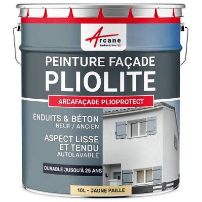 Peinture Façade Pliolite :  ARCAFACADE PLIOPROTECT-10 L (+ ou - 80 m² en 1 couche) Jaune Paille - RAL 085 90 30 - 446_27939 - 3700043494206