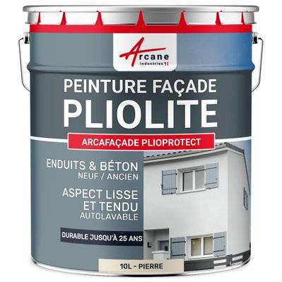 Peinture Façade Pliolite :  ARCAFACADE PLIOPROTECT-10 L (+ ou - 80 m² en 1 couche) Pierre - RAL 090 90 10 - 446_31344 - 3700043494886