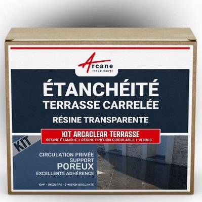 KIT Résine Etanchéité Terrasse Carrelée-10 m², circulation privée, support poreux Transparent - Finition Brillante - 145_23417 - 3700043484429
