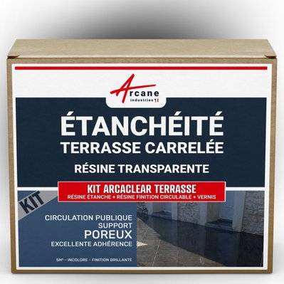 KIT Résine Etanchéité Terrasse Carrelée-5 m², circulation publique, support poreux Transparent - Finition Brillante - 145_23413 - 3700043484467