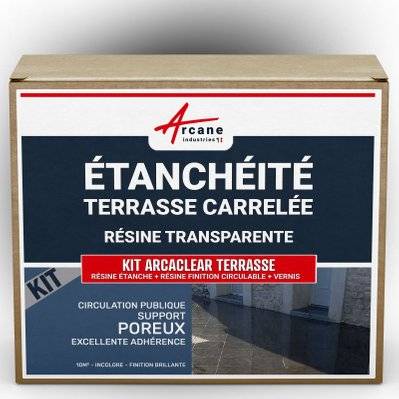 KIT Résine Etanchéité Terrasse Carrelée-10 m², circulation publique support poreux Transparent - Finition Brillante - 145_23419 - 3700043484504