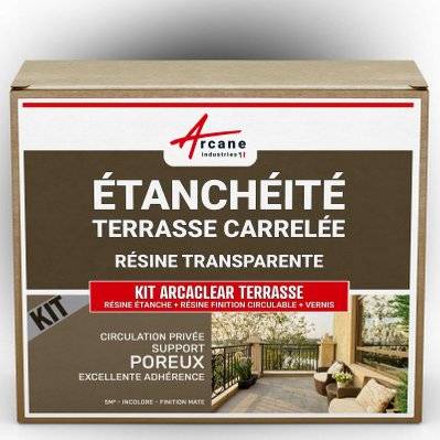 KIT Résine Etanchéité Terrasse Carrelée-5 m², circulation privée, support poreux Transparent - Finition Mate - 145_23421 - 3700043484405