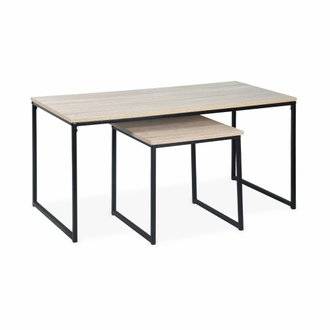 Tables basses en métal et décor bois encastrables - Loft -  tables gigognes. 100x48x48cm & 40x40x40cm